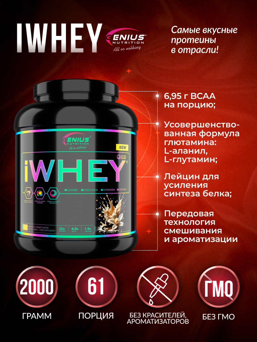 Genius Nutrition iWhey 2000 г (Ванильное мороженое)
